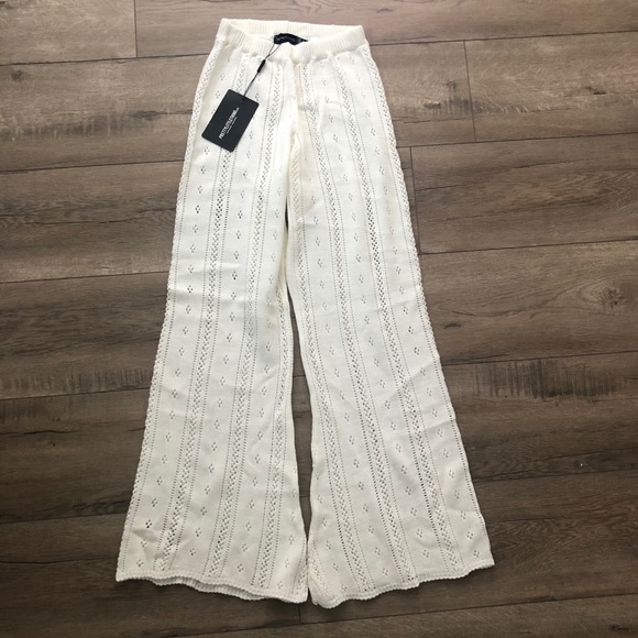 PrettyLittleThing Pants - PrettyLittleThing Petite Pointelle Knit Flare Pant